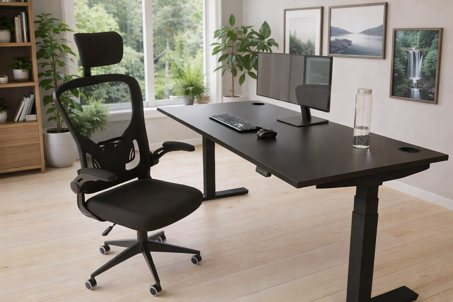 Air Height-Adjustable Black Series Slimline Desk With Cable Ports